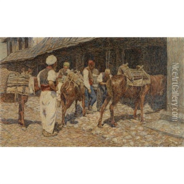 A Turkish Han Oil Painting - Spiro Bocaric