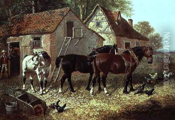 Preparing the Plough Horses Oil Painting - John Frederick Herring Snr