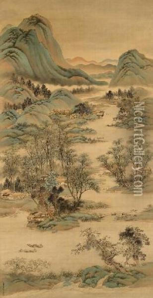 Landscape In The Style Of Ancient Masters Oil Painting - Yu Ming