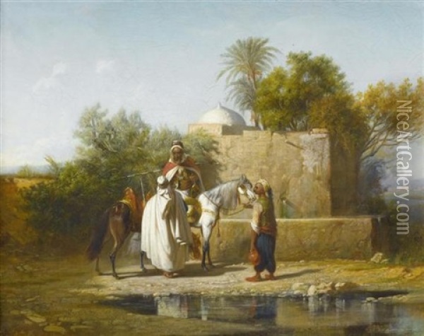 Beduinen In Der Oase Oil Painting - Alexandre Gabriel Decamps