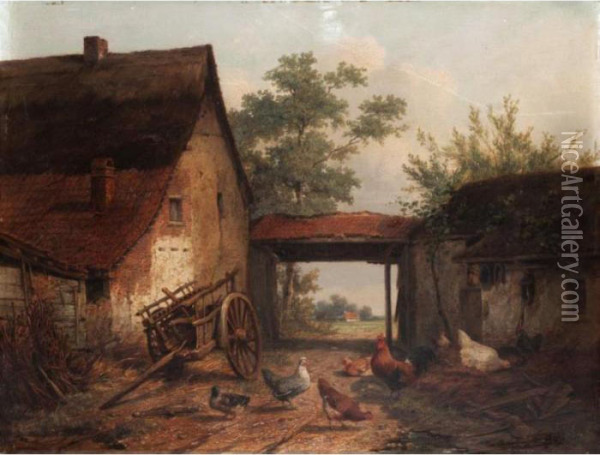 Farmyard Scene Oil Painting - Cornelis van Leemputten