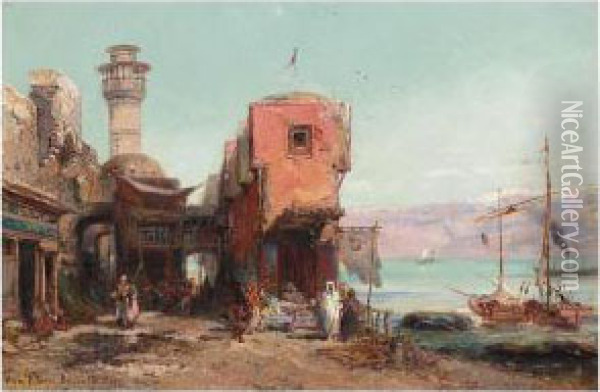 A Street Scene, Beirut Oil Painting - Pierre-Henri-Theodore Tetar van Elven