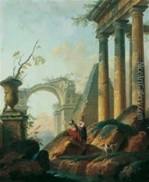 Romische Tempelruinen Oil Painting - Hubert Robert