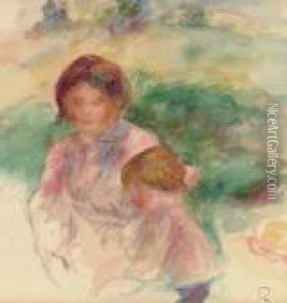 Femme Et Enfant Dans La Campagne Oil Painting - Pierre Auguste Renoir