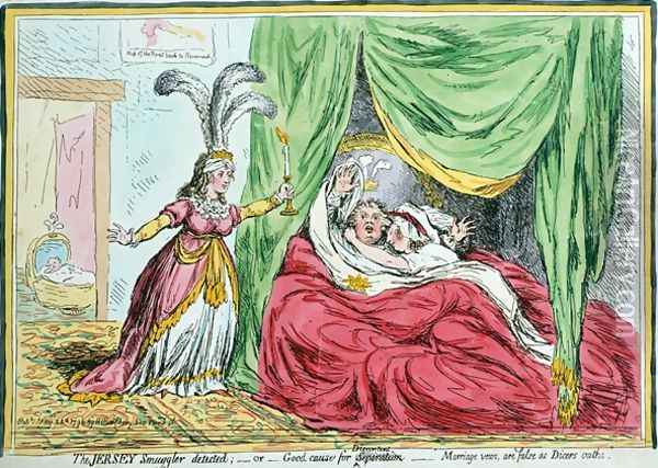 The Jersey Smuggler detected or Good Causes for Discontent Marriage vows are false as Dicers oaths Oil Painting - James Gillray