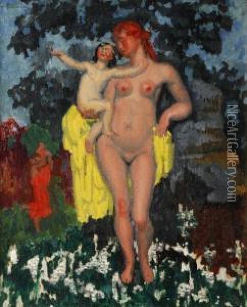 Femme A L'enfant Oil Painting - Jules Oury, Dit Marcel-Lenoir