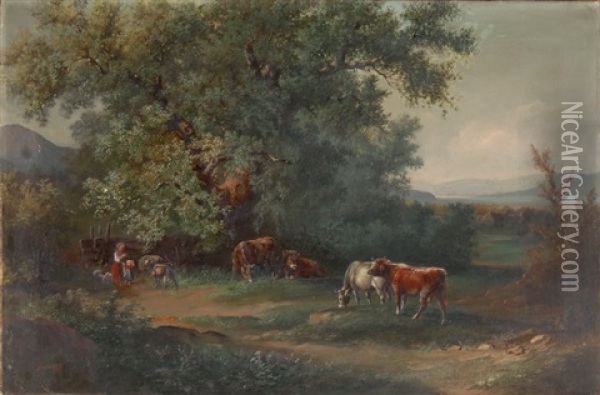 Kuhe Auf Der Weide Oil Painting - August Richard Zimmermann