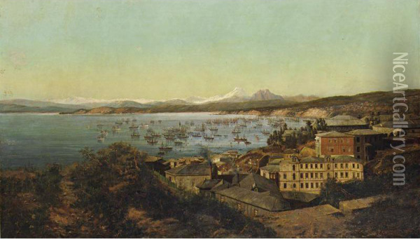 A View Of The Port Of Valparaiso Oil Painting - Theodor Ohlsen