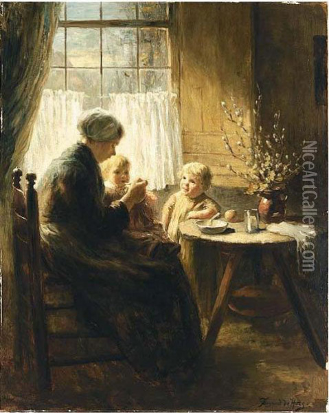Feeding The Baby Oil Painting - Bernard Johann De Hoog