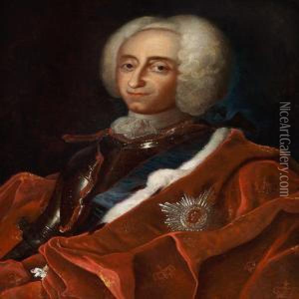 Portrait Of King Frederik Iv Of Denmark Oil Painting - Johann Salomon Wahl