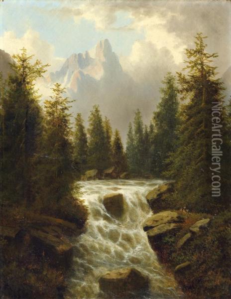 Wasserfall In Der Schweiz Oil Painting - Heinrich Adam