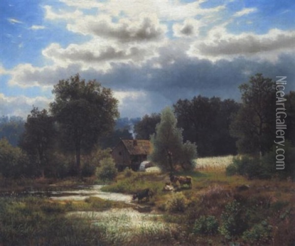 Idyllische Landschaft Getreidefeld Nach Dem Gewitter Oil Painting - Hermann Herzog