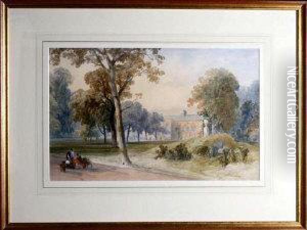 Gardeners In The Grounds Of Whitburn Hall Oil Painting - James Burrell-Smith