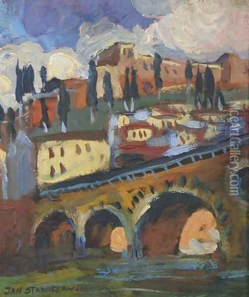 Viaduct Over the River Oil Painting - John False