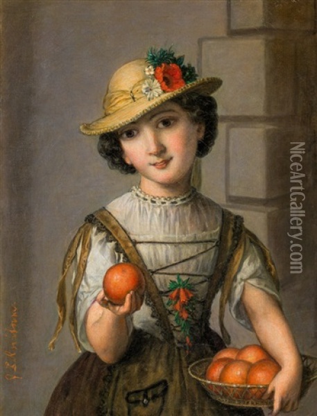Die Junge Orangenverkauferin Oil Painting - Johann Baptist Reiter