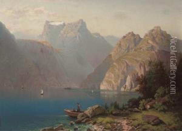 An Alpine Lake In Summer Time Oil Painting - Anton Pick