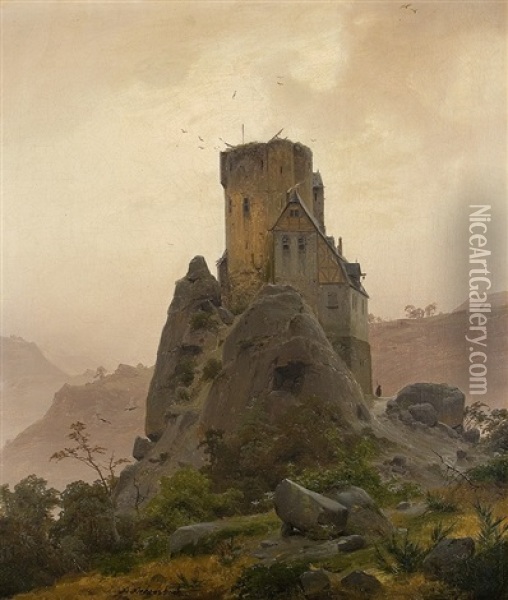 Romantic Castle Ruin Oil Painting - Andreas Achenbach