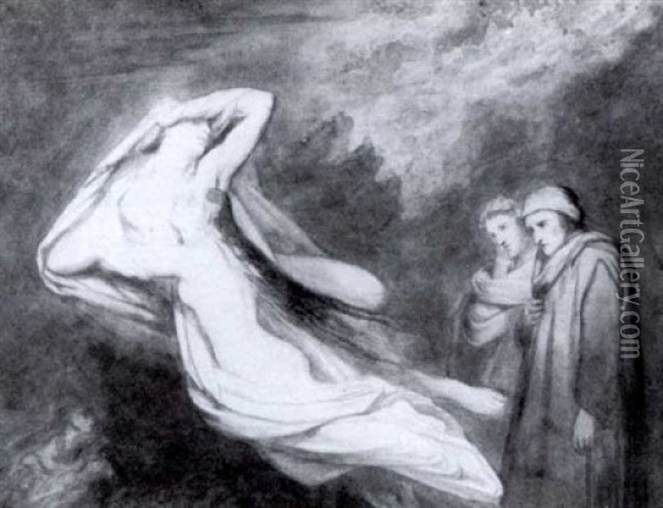Le Dante Et Virgile Rencon- Trant Les Ombres De Francoise   De Rimini Et De Paolo Oil Painting - Ary Scheffer