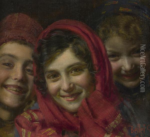 Three Children Oil Painting - Gaetano Bellei