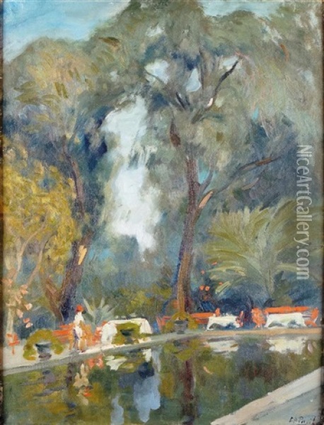 Bassin Dans Un Parc D'orient Oil Painting - Elie Anatole Pavil