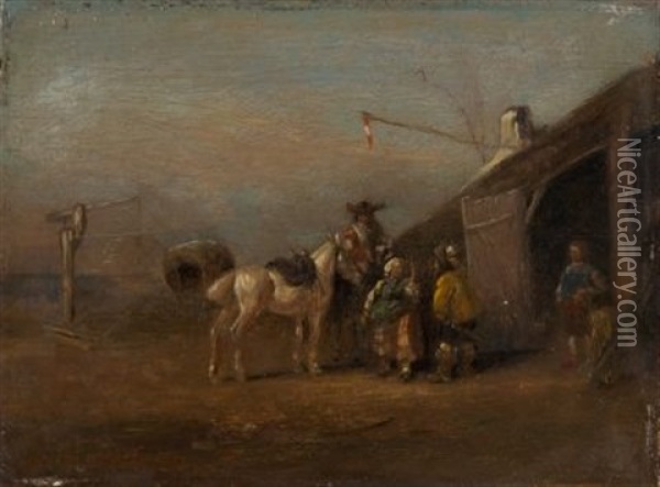 Reiter Bei Der Rast Vor Einer Ungarischen Schanke Oil Painting - Alfred Ritter von Malheim Friedlaender