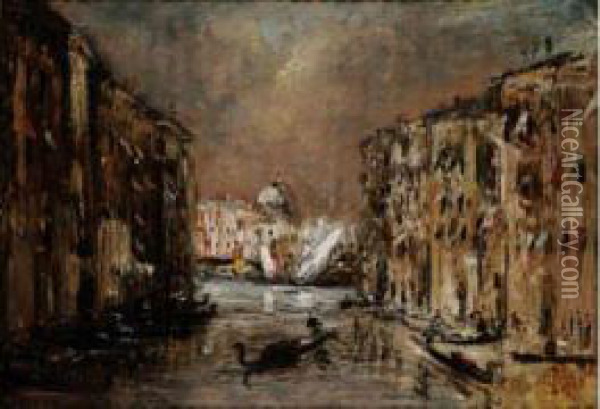 Gondoles Sur Le Grand Canal De Venise Oil Painting - Jacques-Edouard Dufeu