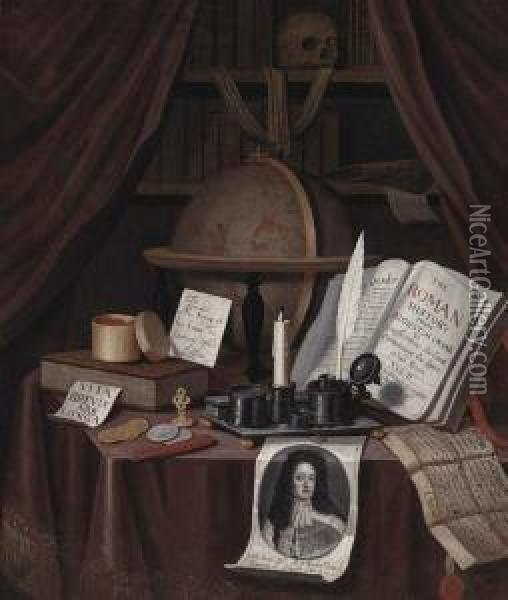 A Vanitas For John Turing, With A Globe Showing The Signs Of The Zodiac Oil Painting - Edwart Collier