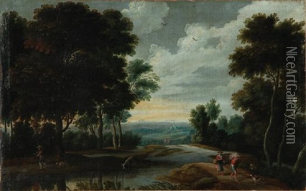 Landscape With Peasants And Animals Oil Painting - Jacques d' Arthois