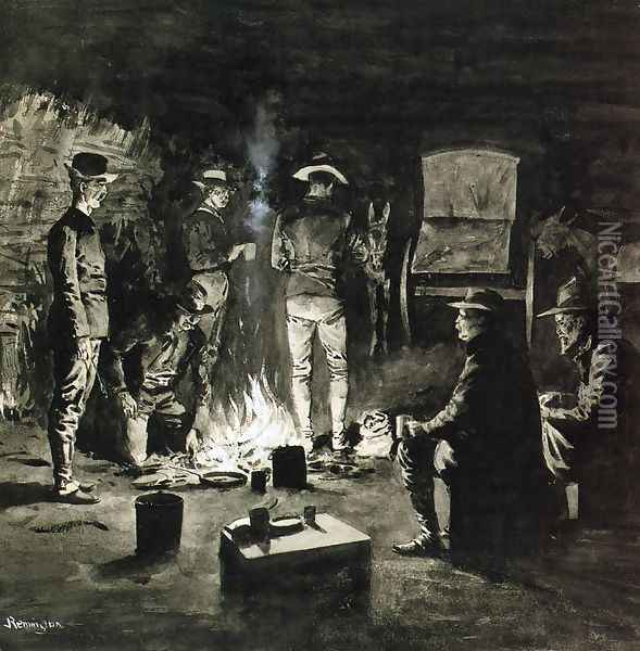 Supper in the Corral (aka Camp-fire Texas) Oil Painting - Frederic Remington