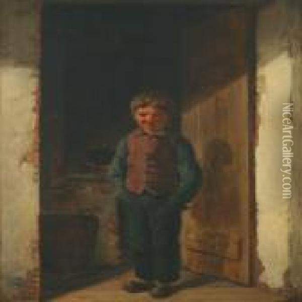 Boy In A Door Oil Painting - Christian Andreas Schleisner