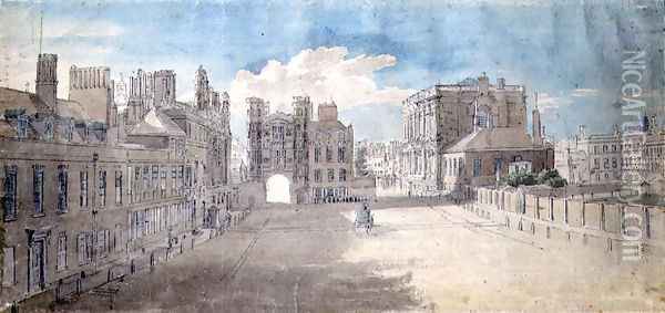 Whitehall, Holbein Gate and Banqueting House on the right Oil Painting - Thomas Sandby