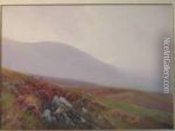 Britishschool, Highland Landscape With Cattle Oil Painting - Frederick John Widgery