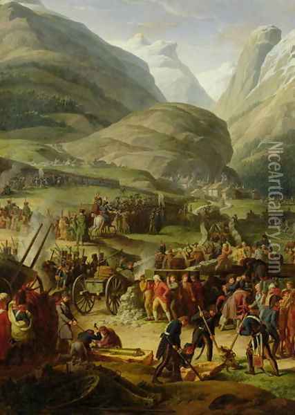 The French Army Travelling over the St. Bernard Pass at Bourg St. Pierre, 20th May 1800, 1806 Oil Painting - Charles Thevenin