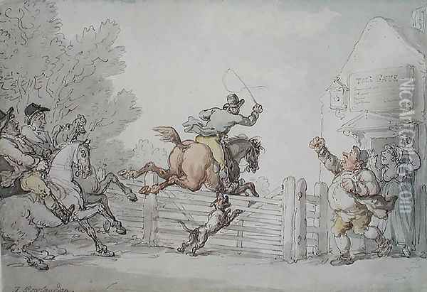 Evading the Toll, c.1805-10 Oil Painting - Thomas Rowlandson