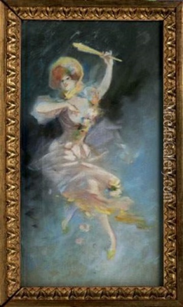 Jeune Femme Dansant A L'eventail Oil Painting - Jules Cheret