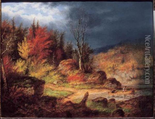 The Passing Storm, Jacques Cartier River Oil Painting - Cornelius Krieghoff