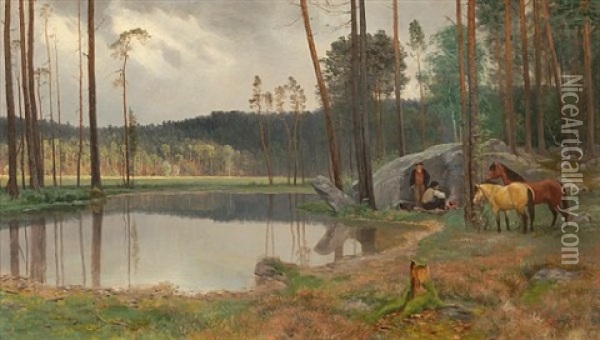 Kafferast I Skogen, Eggedal Oil Painting - Christian Eriksen Skredsvig