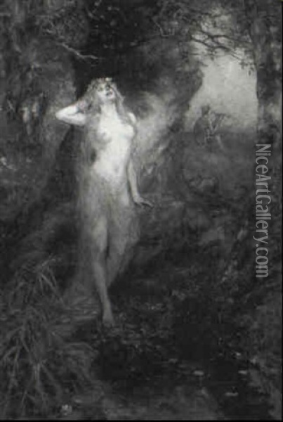 Nymph In A Forest Glade Oil Painting - Ferdinand Leeke