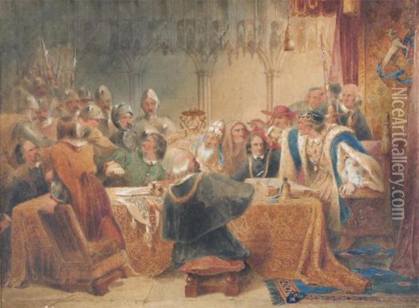 King John At The Signing Of The Magna Carta Oil Painting - George Cattermole