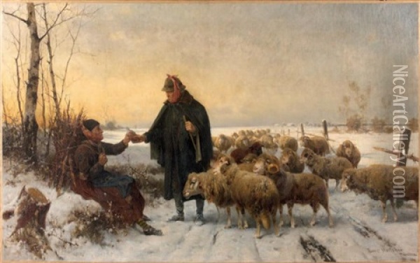 Le Berger Et La Vieille Dame Oil Painting - Adolf Ernst Meissner