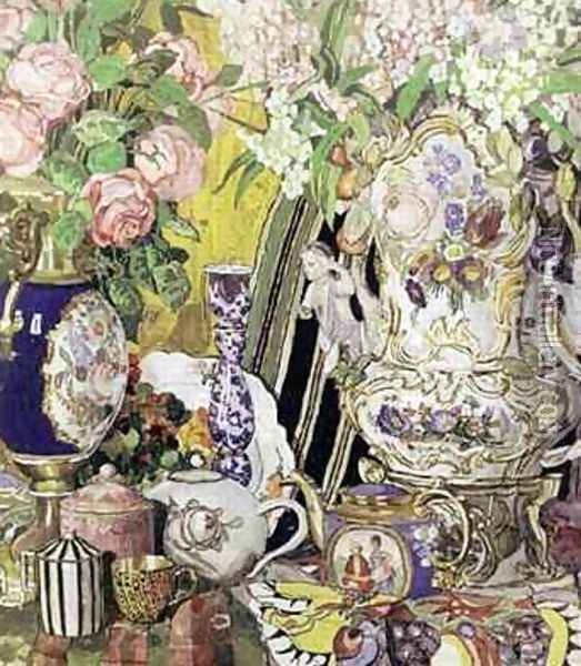 Porcelain and Flowers Oil Painting - Aleksandr Jakovlevic Golovin