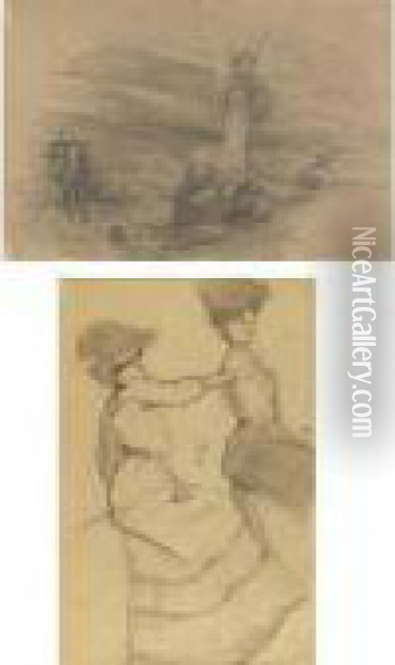 Deux Femmes Assises And Etudes De Guerre: A Double-sided Drawing Oil Painting - Theophile Alexandre Steinlen