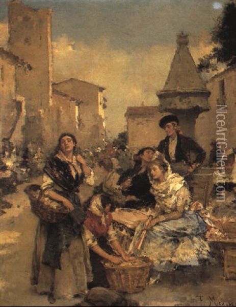 In The Market Oil Painting - Francisco Miralles y Galup