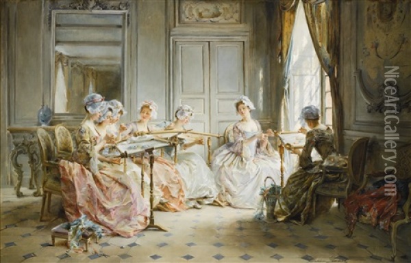 The Embroidery Class Oil Painting - Madeleine Jeanne Lemaire