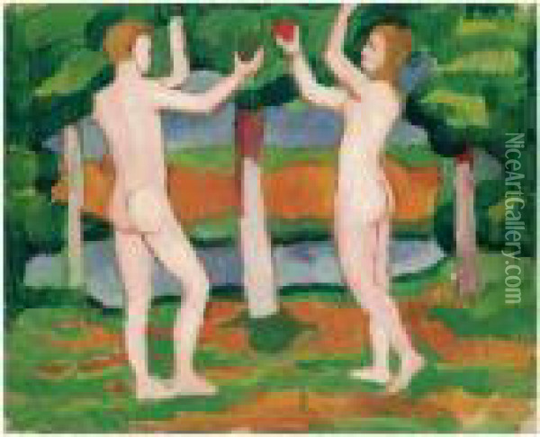 Adam Und Eva (adam And Eve) Oil Painting - August Macke