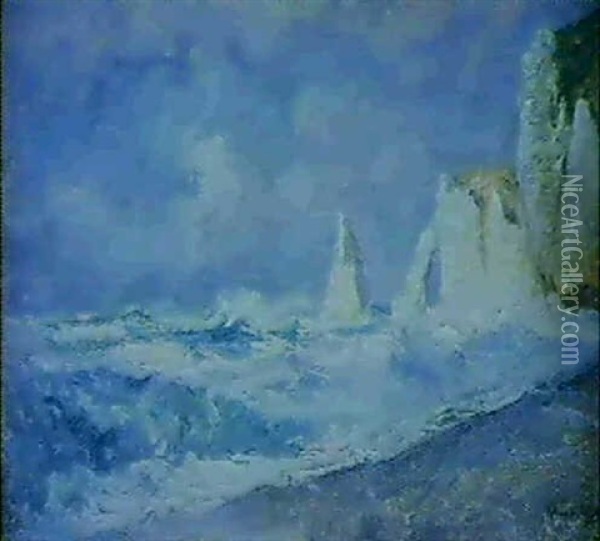 Etretat, Grande Tempete D'equinoxe Oil Painting - Raymond (Louis) le Court