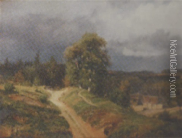 Landskab Med Hulvej, I Hojre Side Trelaenget Gard Oil Painting - Nordahl (Peter Frederik N.) Grove