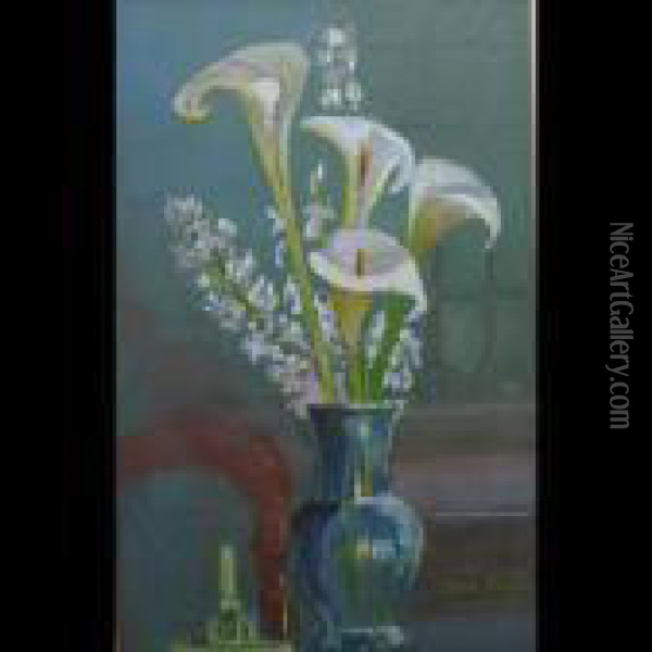 Vase Of Calla Lillies; Hart House Interior Oil Painting - Owen B. Staples