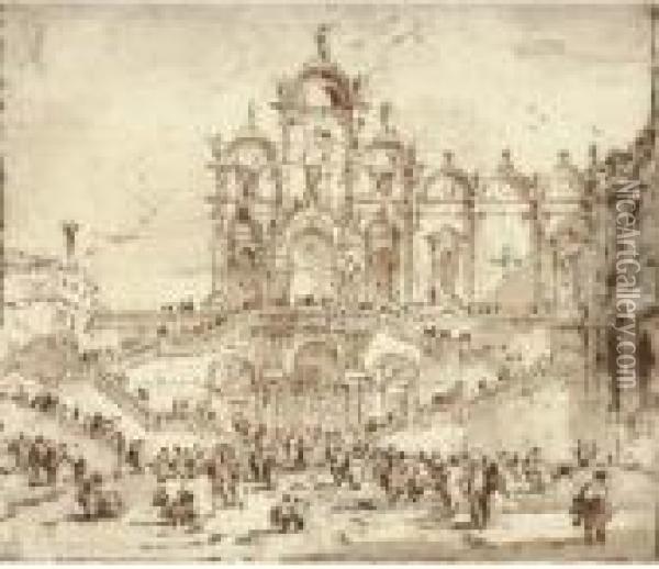 The Scuola Di San Marco, Venice,
 With The Temporary Platformerected For The Benediction Of Pope Pius Vi 
On 19 May 1782 Oil Painting - Francesco Guardi