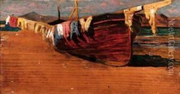 Barca Con Panni Stesi Sestri Di Levante Oil Painting - Mario De Maria